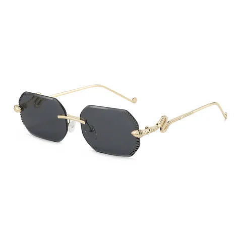 Randloze Octogonale Zonnebril Vrouwen Retro Metalen Slang Pootje UV400 Mode Hexagon Goud Montuur Gradiënt Glazen