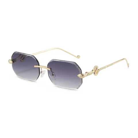 Randloze Octogonale Zonnebril Vrouwen Retro Metalen Slang Pootje UV400 Mode Hexagon Goud Montuur Gradiënt Glazen