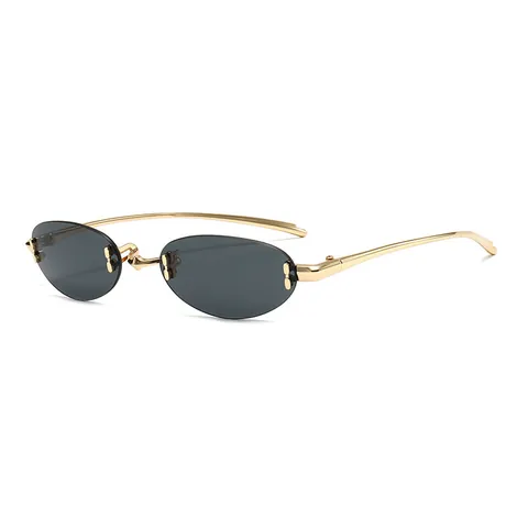 Retro Randloze Ovale Zonnebril Metalen Frame UV400 Bescherming Trendy Y2K Zonnebril Voor Vrouwen Mannen Dagelijks Outdoor Feest Mode Eyewear