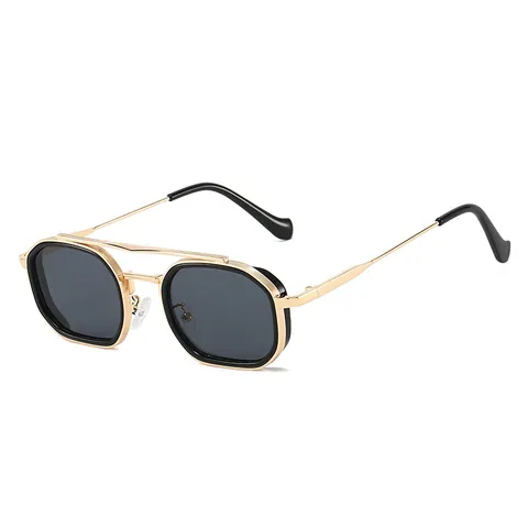 Occhiali da Sole Retrò Poligonali Doppio Ponte UV400 Montatura in Metallo Lenti in PC Moda Occhiali Unisex per Uomo Donna All'aperto Quotidiano