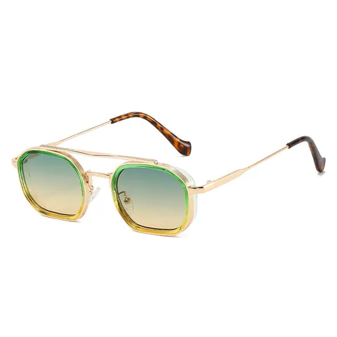 Occhiali da Sole Retrò Poligonali Doppio Ponte UV400 Montatura in Metallo Lenti in PC Moda Occhiali Unisex per Uomo Donna All'aperto Quotidiano