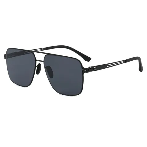 Lunettes de Soleil Pilote Carrées à Double Pont Rétro pour Hommes Monture en Acier Inoxydable Protection UV400 Mode