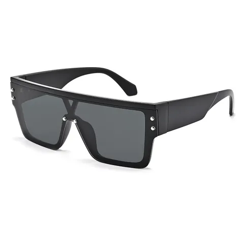 Mode Quadratische Nieten Shield Sonnenbrille Für Damen Herren Flat Top UV400 Schutz Einteiliger PC Rahmen Oversize Brille