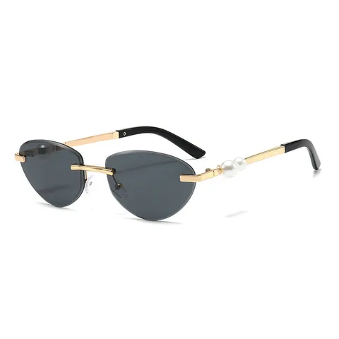 Vintage Randloze Cat Eye Zonnebril Voor Dames Metalen Frame Parel Inleg Poten UV400 Gradiënt Lens Mode Zonnebril