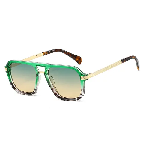 Gafas De Sol Cuadradas Moda Protección UV400 Montura PC Patillas Metal Retro Aviador Doble Puente Piloto Para Hombres Mujeres