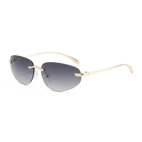 Rimless Y2K Metal Oval Sunglasses For Men Women UV400 PC Lens Trendy Fashion Shield Shades Sun Protection Driving Outdoor Eyewear