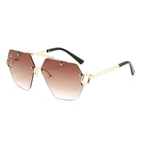 Legierung PC Aviator Randlose Sonnenbrille UV400 Metall Doppelsteg Geometrische Sechseck Scharnier Design Mode Sonnenschutz
