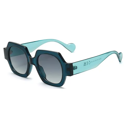 Lunettes de Soleil Polygone Oversize pour Femmes Monture PC Protection UV400 Branches en Coeur Mode Vintage