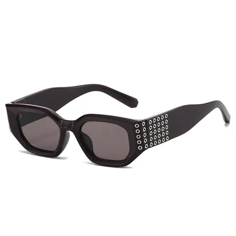 Retro Square Frame Sunglasses For Women Metal Rivet Decoration PC Lens UV400 Protection Stylish Punk Fashion Sun Glasses