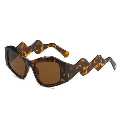 Irregular Wavy Temple Sunglasses For Women Geometric Square Frame UV400 Protection PC Material Fashion Trendy Eyewear
