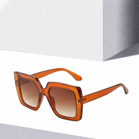 Vintage Übergroße Quadratische Sonnenbrille Für Damen UV400 Schutz PC Rahmen Nieten Verzierung Mode Brillen