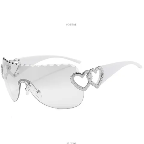 Y2K Futuristische Punk Oversized Zonnebril Voor Dames Heren Hol Hart Metaal Decor Schild Wrap Around Bril UV400 Bescherming Mode Outdoor Fietsen Feest Zonnebril