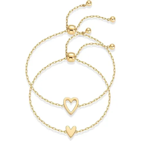 Minimalist Stainless Steel Heart Bracelet Set For Women Hollow Solid Heart Adjustable Sliding Clasp Gold Silver Jewelry