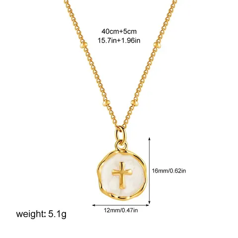 Vintage 14k Gold Plated Copper Enamel Heart Cross Moon Star Pendant Necklace Women Beaded Satellite Chain Jewelry Gift