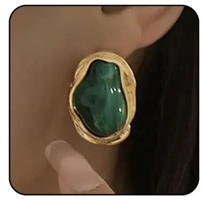 Vintage Barok Onregelmatig Messing Vergulde Oorknopjes Imitatieparel Ingelegd Veelkleurig Hars Oorbellen Vrouwen Sieraden