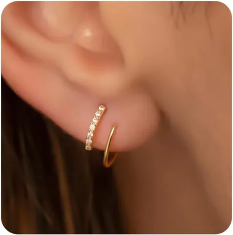 Minimalist Gold Plated Copper Cartilage Hoop Earrings Zirconia Double Layer Spiral Non Pierced Ear Bone Clips Jewelry