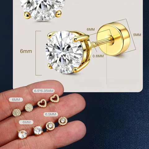Luxus 14K Vergoldete Zirkonia Ohrstecker Set Mit 925 Sterlingsilber Ohrstecker-Stift Schraubverschluss Herz Stern Schmuck