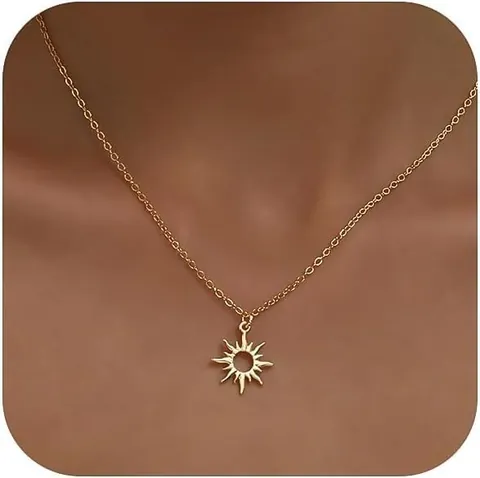 14K Gold Plated Copper Pendant Necklace Women Compass Heart Bow Sun Italian Horn Paperclip Figaro Chain Jewelry Gift