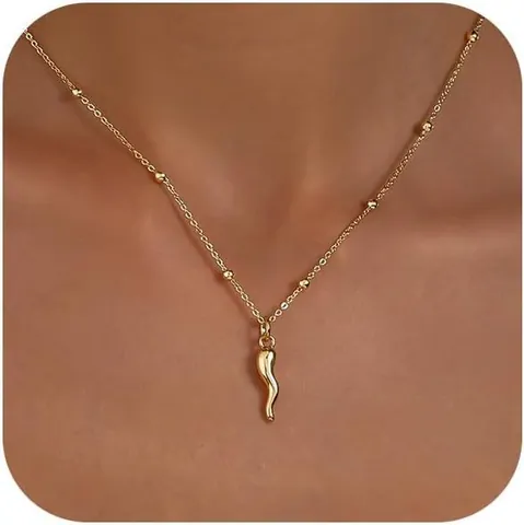 14K Gold Plated Copper Pendant Necklace Women Compass Heart Bow Sun Italian Horn Paperclip Figaro Chain Jewelry Gift