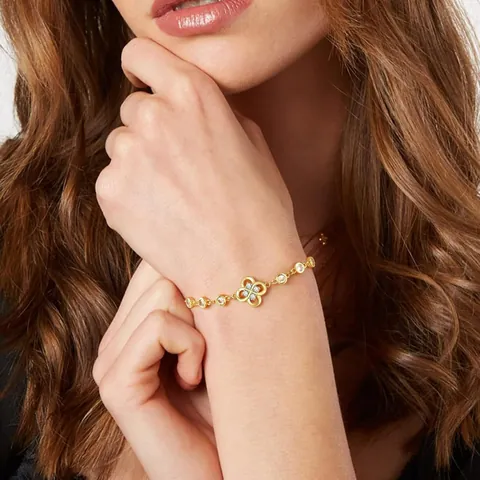 Elegant 14K Gold Plated Copper Hollow Four Leaf Clover Zirconia Bracelet Adjustable Heart Charm Bracelet Jewelry For Women
