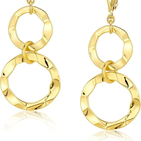 Boucles d'Oreilles Pendantes Vintage Double Cercle Martelé Pour Femmes Bijoux Bohème à Ondes Entrelacées Avec Tige en Argent 925