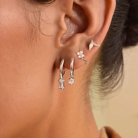 Elegant Brass Gold Plated Zirconia Earring Set Multiple Studs Hoops Ear Cuffs Combination For Women Minimalist Star Heart Moon Jewelry Accessorie
