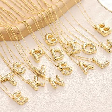 Luxury 14K Gold Plated Brass 26 Alphabet Letter Pendant Necklace With Cubic Zirconia Fashion Jewelry For Women Men Gift