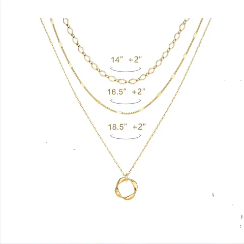 Multi Layer Necklace For Women Gold Silver Plated Brass Alloy Twist Circle Cross Heart Pendant Layered Chain Jewelry