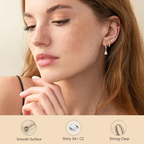 Mode Messing 14K Vergoldet Zirkon Ohrring Set Für Damen Tränenform Zirkonia Stecker Huggie Piercing Schmuck