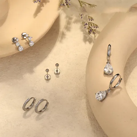 Mode Messing 14K Vergoldet Zirkon Ohrring Set Für Damen Tränenform Zirkonia Stecker Huggie Piercing Schmuck