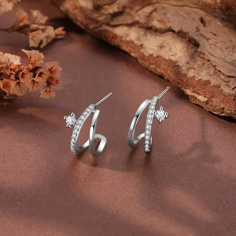 Luxury Geometric Curve Stud Earrings With 925 Sterling Silver Earring Post Zirconia Rhinestone Inlaid Fashion Jewelry For Women