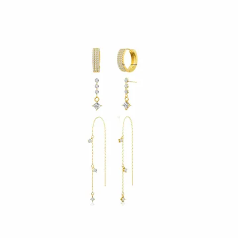 Orecchini in Ottone Placcato Oro 14K con Zircone Stella a Quattro Punte Nappina Set per Donna Gioielli di Moda Ear Cuff Orecchini a Bottone