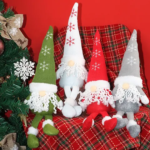 Nordic Christmas Gnomes Plush Decorations Long Legged Faceless Doll Snowflake Knitted Hat Elf Ornaments For Home Xmas Party Desktop Decor