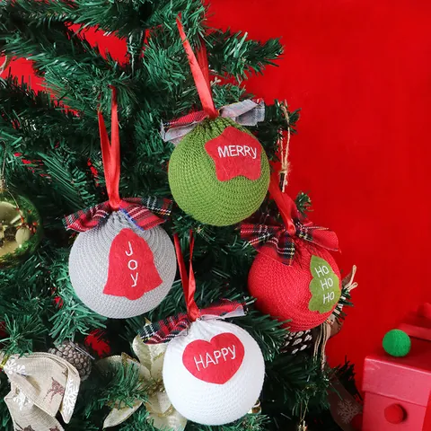 Gestrickte Weihnachtskugeln Anhänger Karo Schleife Stern Herz Deko Für Weihnachtsbaum Party Heimdekoration