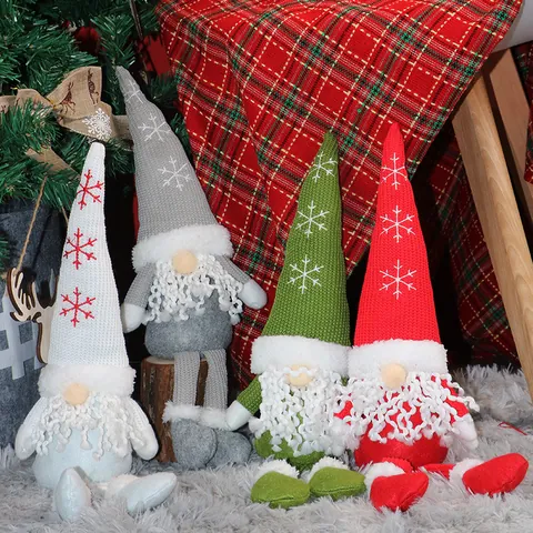 Nordic Christmas Gnomes Plush Decorations Long Legged Faceless Doll Snowflake Knitted Hat Elf Ornaments For Home Xmas Party Desktop Decor
