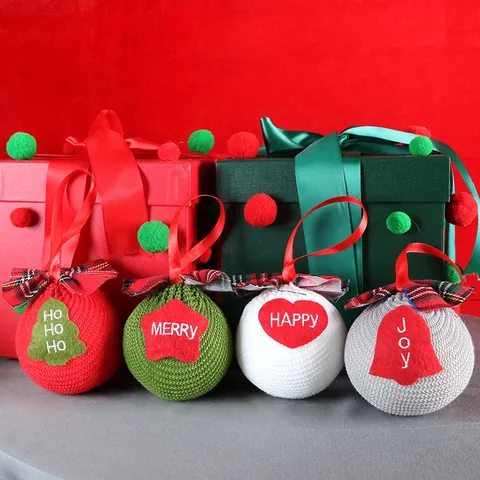 Gestrickte Weihnachtskugeln Anhänger Karo Schleife Stern Herz Deko Für Weihnachtsbaum Party Heimdekoration