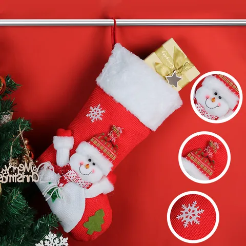 Calcetín de Navidad de Punto Grande Con Figuras de Peluche 3D Papá Noel Muñeco de Nieve Reno Para Decoración del Hogar Fiesta Bolsa de Regalo