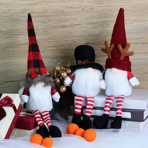 Gnome de Noël Nordique Poupée en Peluche Longues Jambes Père Noël Sans Visage Tomte Ornement Pour Décoration Fenêtre Maison Fête Bois de Cerf Chapeau Plaid