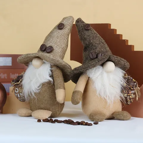 Kaffee Zwerg Plüsch Dekoration Mit Sackleinen Hut Kunstpelz Bart Holz Nase Polyester Stoff Zwergenpuppe Für Heim Café Büro Ornament