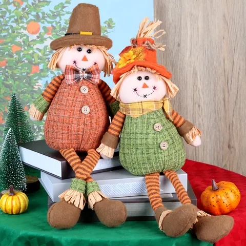 Muñeco de Peluche de Espantapájaros de Otoño de Acción de Gracias Decoración de Pierna Larga Girasol Plaid Gnomo Estatuilla Hogar