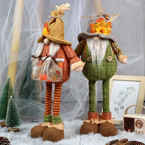 Gnomo de Acción de Gracias Decoración Girasol Hoja de Arce Gnomo Sin Rostro Piernas Largas Retráctiles Otoño Cosecha Adorno para el Hogar Figurita de Espantapájaros