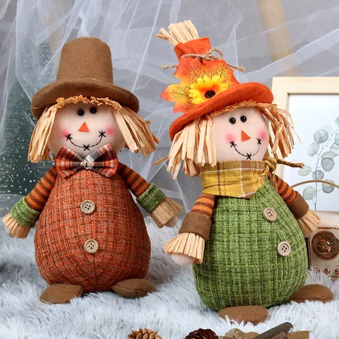 Herbst Ernte Wichtel Erntedankfest Vogelscheuche Plüsch Deko Sonnenblume Ahornblatt Kariert Heim Tisch Ornament Geschenk
