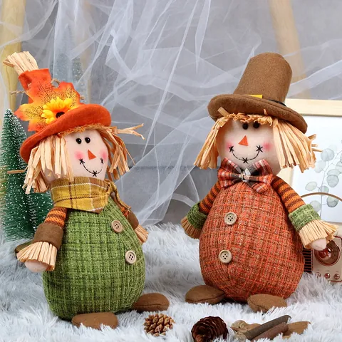 Herbst Ernte Wichtel Erntedankfest Vogelscheuche Plüsch Deko Sonnenblume Ahornblatt Kariert Heim Tisch Ornament Geschenk