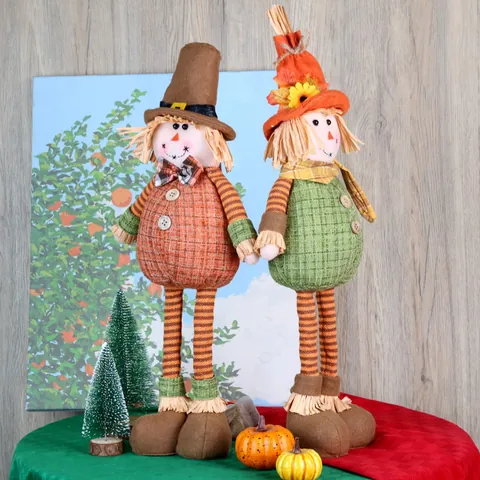 Telescopic Thanksgiving Scarecrow Doll Sunflower Maple Leaf Autumn Harvest Decor For Home Party Festival Decorative Ornament