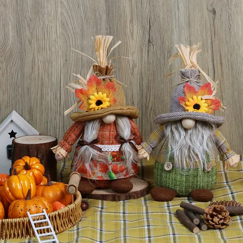 Autumn Sunflower Thanksgiving Gnome Plush Faceless Doll Decorative Maple Leaf Harvest Festival Home Table Ornament