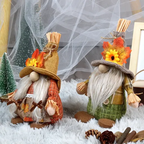 Autumn Sunflower Thanksgiving Gnome Plush Faceless Doll Decorative Maple Leaf Harvest Festival Home Table Ornament
