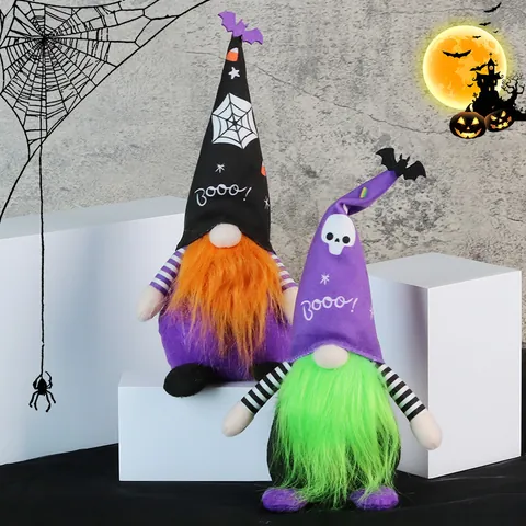 Halloween Faceless Gnome Plush Doll Ornament With Skull Spiderweb Patterns Bat Decor For Party Home Table Decoration