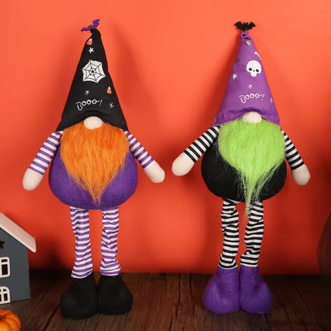 Halloween Telescopic Faceless Gnome Doll Polyester Fabric Long Legged Dwarf Figurine Home Desktop Decoration Holiday Gift