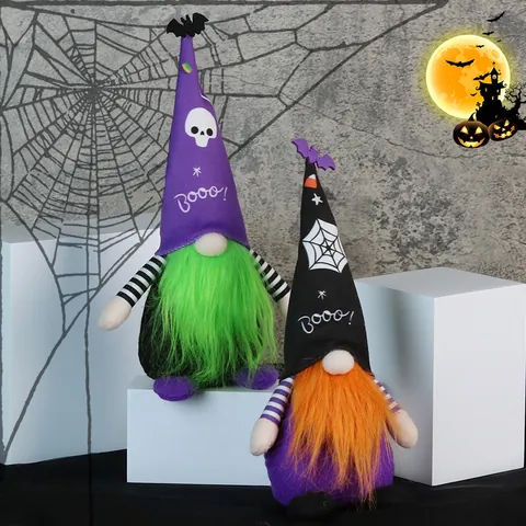 Halloween Faceless Gnome Plush Doll Ornament With Skull Spiderweb Patterns Bat Decor For Party Home Table Decoration
