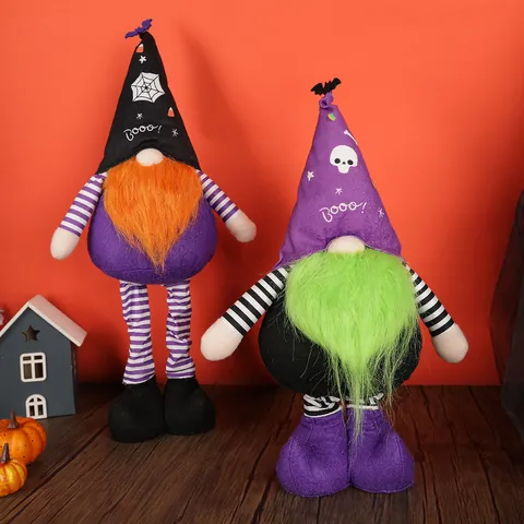 Halloween Telescopic Faceless Gnome Doll Polyester Fabric Long Legged Dwarf Figurine Home Desktop Decoration Holiday Gift